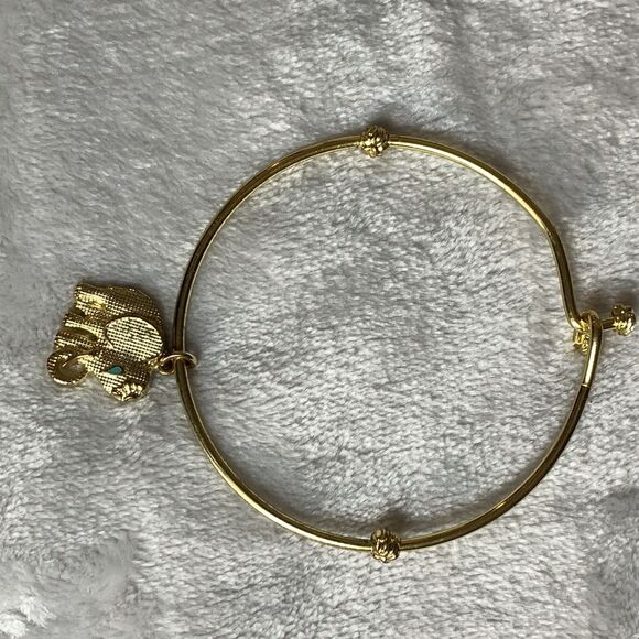 Lilly Pulitzer Bundle of 3 Bangle Charm Gold Tone Bracelets Elephant Shell Fruit - Picture 3 of 12